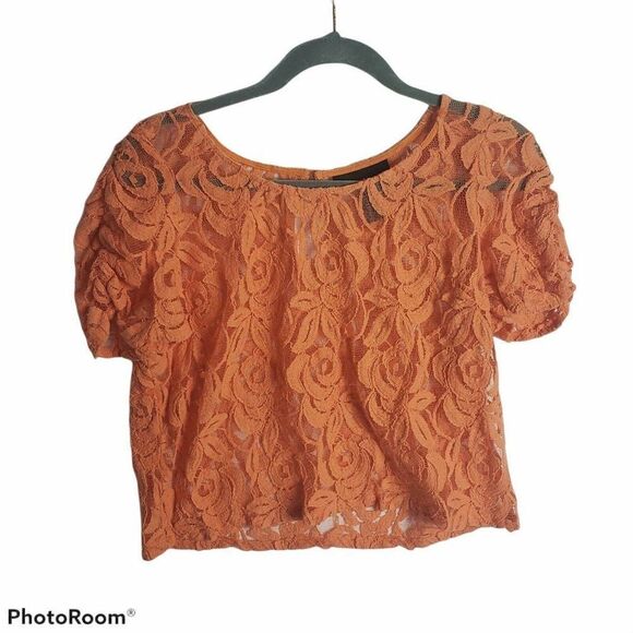 Vintage Tops - INC Orange Lace Blouse 